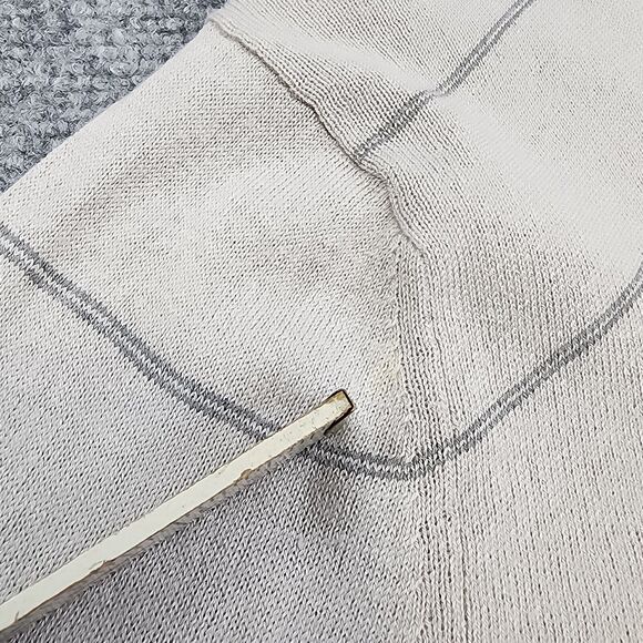 Banana Republic Sweater Mens XL Gray Striped Silk Cashmere Blend V Neck Preppy - Picture 15 of 16